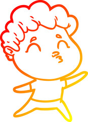 warm gradient line drawing of a cartoon man pouting