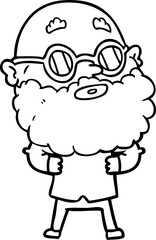 cartoon curious man with beard and glasses