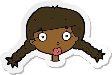 sticker of a cartoon confused female face