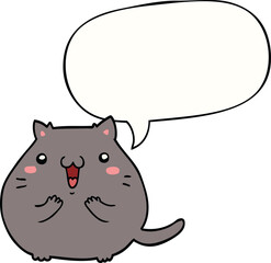 happy cartoon cat with speech bubble
