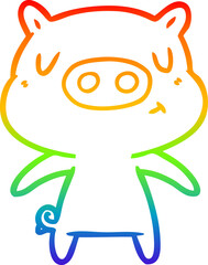 rainbow gradient line drawing of a cartoon content pig