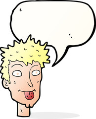 cartoon man sticking out tongue with speech bubble