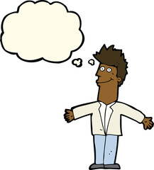 cartoon happy man with thought bubble