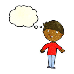 cartoon happy man with thought bubble