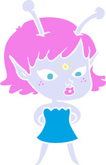 pretty flat color style cartoon alien girl