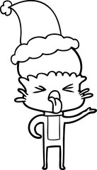 disgusted hand drawn line drawing of a alien wearing santa hat