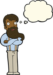 cartoon bearded hipster man with thought bubble