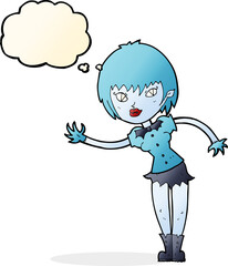 cartoon vampire girl welcoming with thought bubble