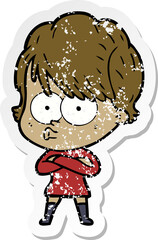 distressed sticker of a cartoon woman