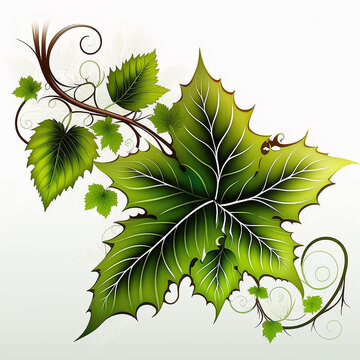 Grape tree vine green leaves pictures white background AI Generated Art