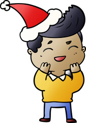 hand drawn gradient cartoon of a man laughing wearing santa hat