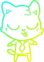 cold gradient line drawing of a cartoon business cat