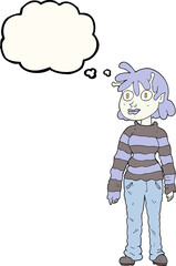 freehand drawn thought bubble cartoon casual alien girl