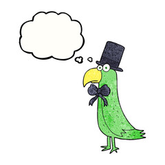 freehand drawn thought bubble textured cartoon posh parrot