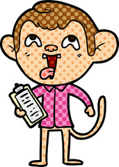crazy cartoon monkey with clipboard