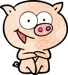 cheerful sitting pig cartoon