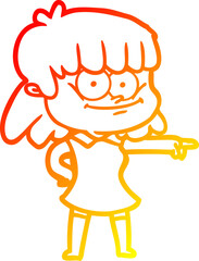 warm gradient line drawing of a cartoon girl smiling