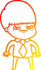 warm gradient line drawing of a cartoon boy