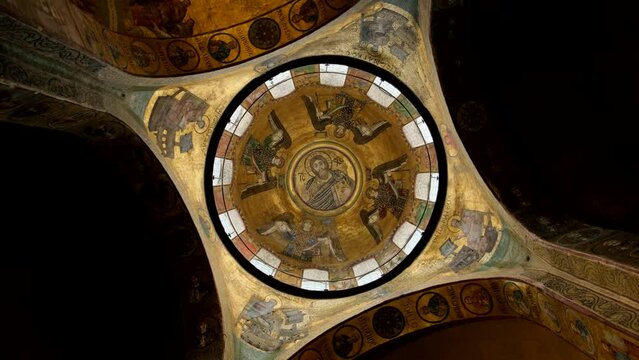 A dome at Saint Sophia Cathedral, architectural monument of Kievan Rus', a world-famous Catholic church in Kyiv City, Ukraine. UNESCO World Heritage Program