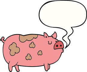 cartoon pig with speech bubble