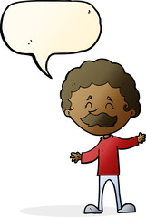 cartoon happy man with mustache with speech bubble