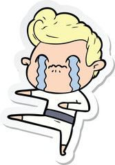 sticker of a cartoon man crying