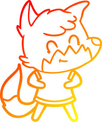warm gradient line drawing of a cartoon friendly fox