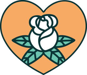 iconic tattoo style image of a heart and flowers