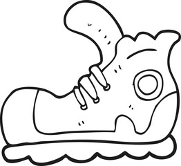 freehand drawn black and white cartoon sneaker
