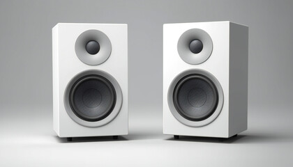 Two monochrome speakers on gray background. modern white stereo speakers