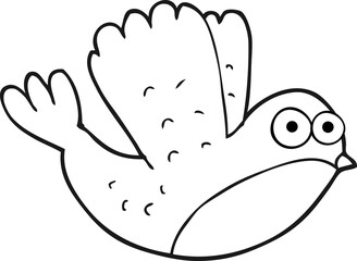 freehand drawn black and white cartoon flying christmas robin