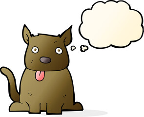 cartoon dog sticking out tongue with thought bubble