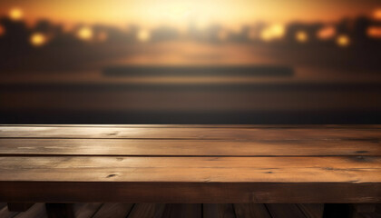 empty table with dark top and blurred background. Wooden table with blurred background
