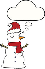 cartoon snowman with thought bubble