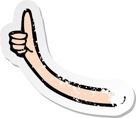 retro distressed sticker of a cartoon arm gesture