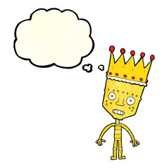 cartoon robot with crown with thought bubble