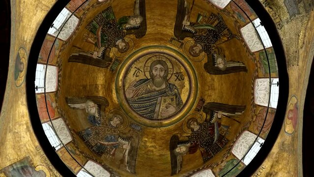 A dome at Saint Sophia Cathedral, architectural monument of Kievan Rus', a world-famous Catholic church in Kyiv City, Ukraine. UNESCO World Heritage Program