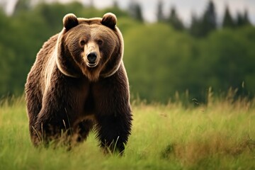 Fototapeta premium Wild brown bear. Animal in natural habitat. brown bear portrait, in natural environment