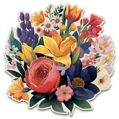 A vibrant and charming sticker design that showcases an assortment of different types of flowers