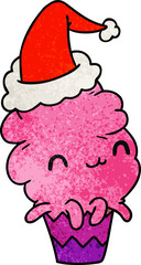 hand drawn christmas textured cartoon of kawaii muffin