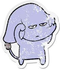 distressed sticker of a annoyed cartoon elephant