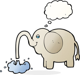cartoon elephant squirting water with thought bubble