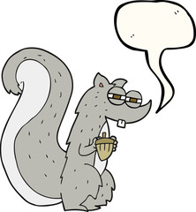 freehand drawn speech bubble cartoon squirrel with nut