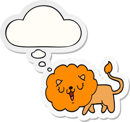 cute cartoon lion with thought bubble as a printed sticker