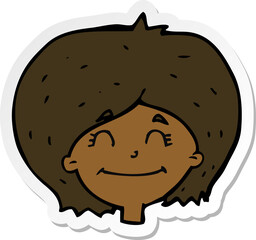 sticker of a cartoon happy female face