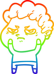 rainbow gradient line drawing of a cartoon angry man