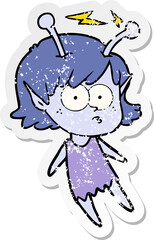 distressed sticker of a cartoon alien girl
