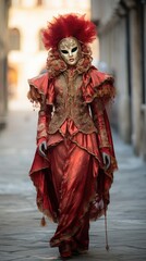 Obraz premium A woman in a red carnival mask and a fancy dress