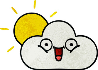 retro grunge texture cartoon of a sunshine and cloud