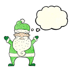 cartoon stressed out santa with thought bubble